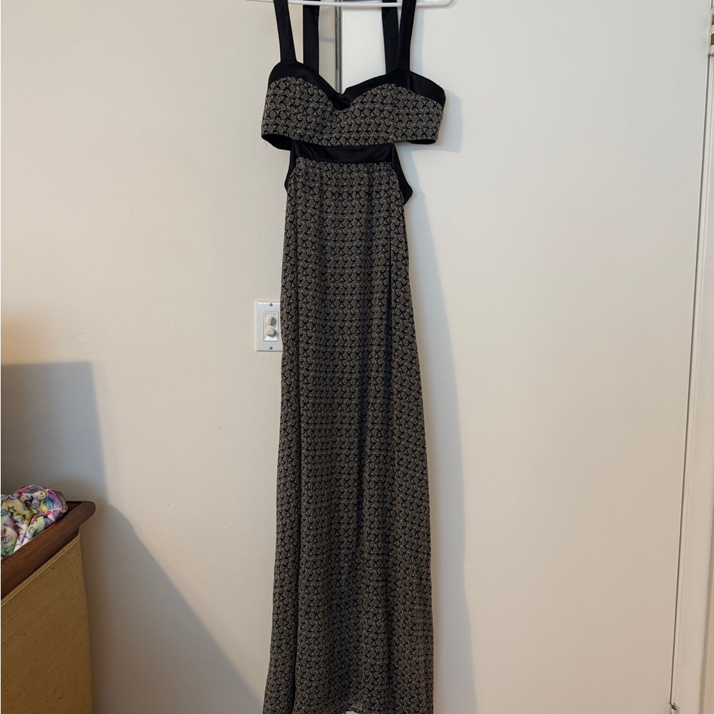 Ark & Co Black and Green with Small red flowers Maxi Dress